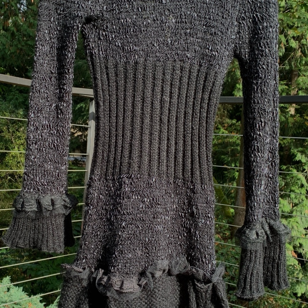 Elegant Black Knit Dress with Ruffle Details